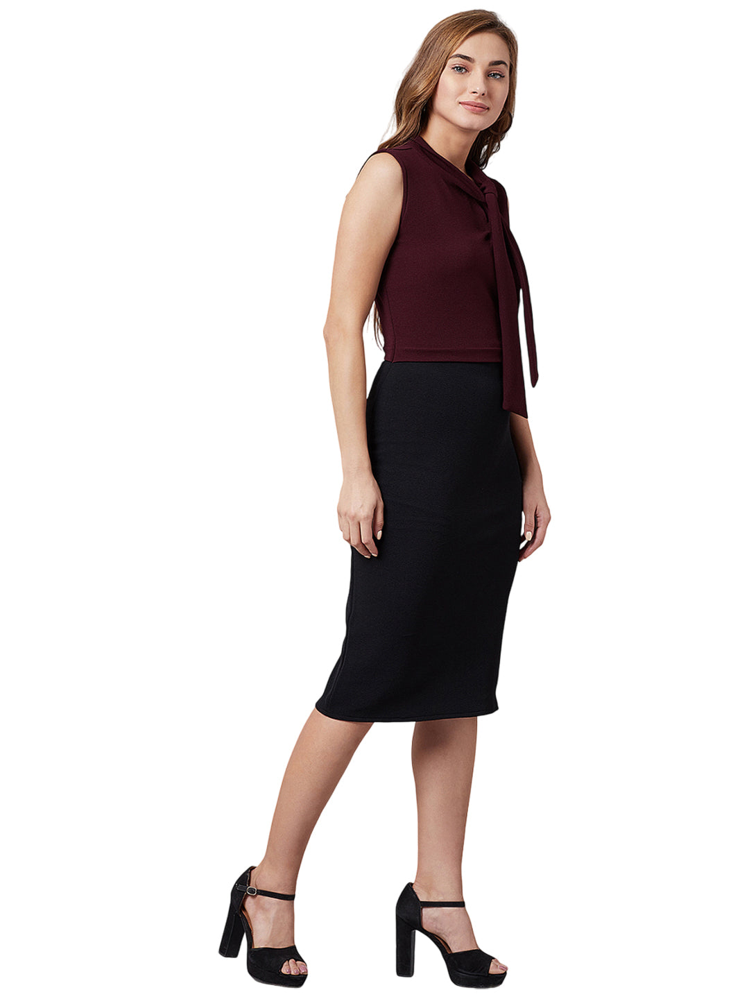 Women Burgundy & Black Sheath Dress
