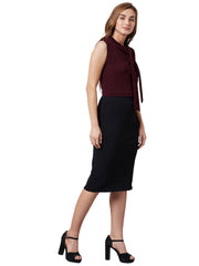 Women Burgundy & Black Sheath Dress