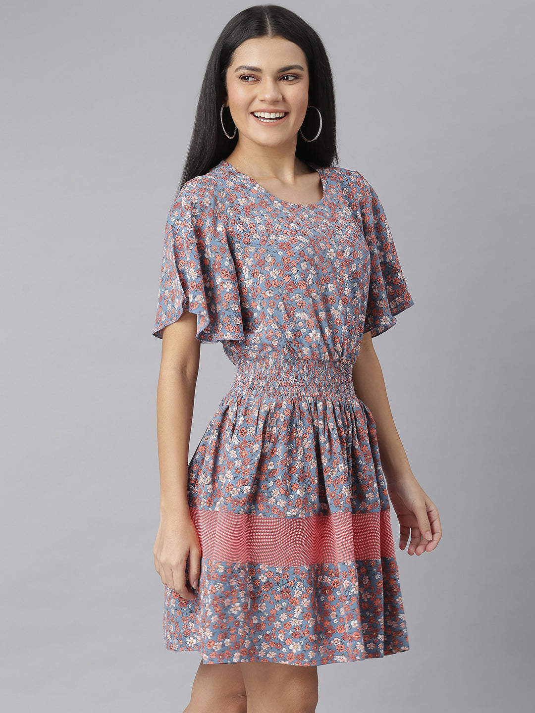 StyleStone Women's Floral Printed Fit and Flare Dress