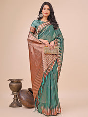 Premium Charcoal Black Linen Cotton Saree with Copper Zari Pallu & Abstract Print – Office & Festive Wear