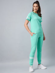 Women's Pink Striped Cotton Tracksuit Set