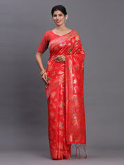 Pink Banarasi Silk Saree with Floral Zari Weaving – Festive Traditional Elegance for Weddings & Celebrations