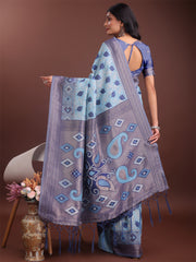 Stylish Green Linen Cotton Saree with Woven Design – Lightweight Elegance for Everyday Grace