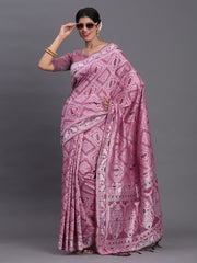 Sky Blue Linen Cotton Saree with Multicolor Elephant & Temple Motifs – Traditional Woven Pallu & Tassels