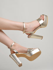 صندل Shoetopia كاجوال بحزام للكاحل وكعب ذهبي للنساء والفتيات