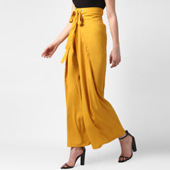 Women's Yellow Polyester High Waisted Palazzo with front Rivets and Back Elastic