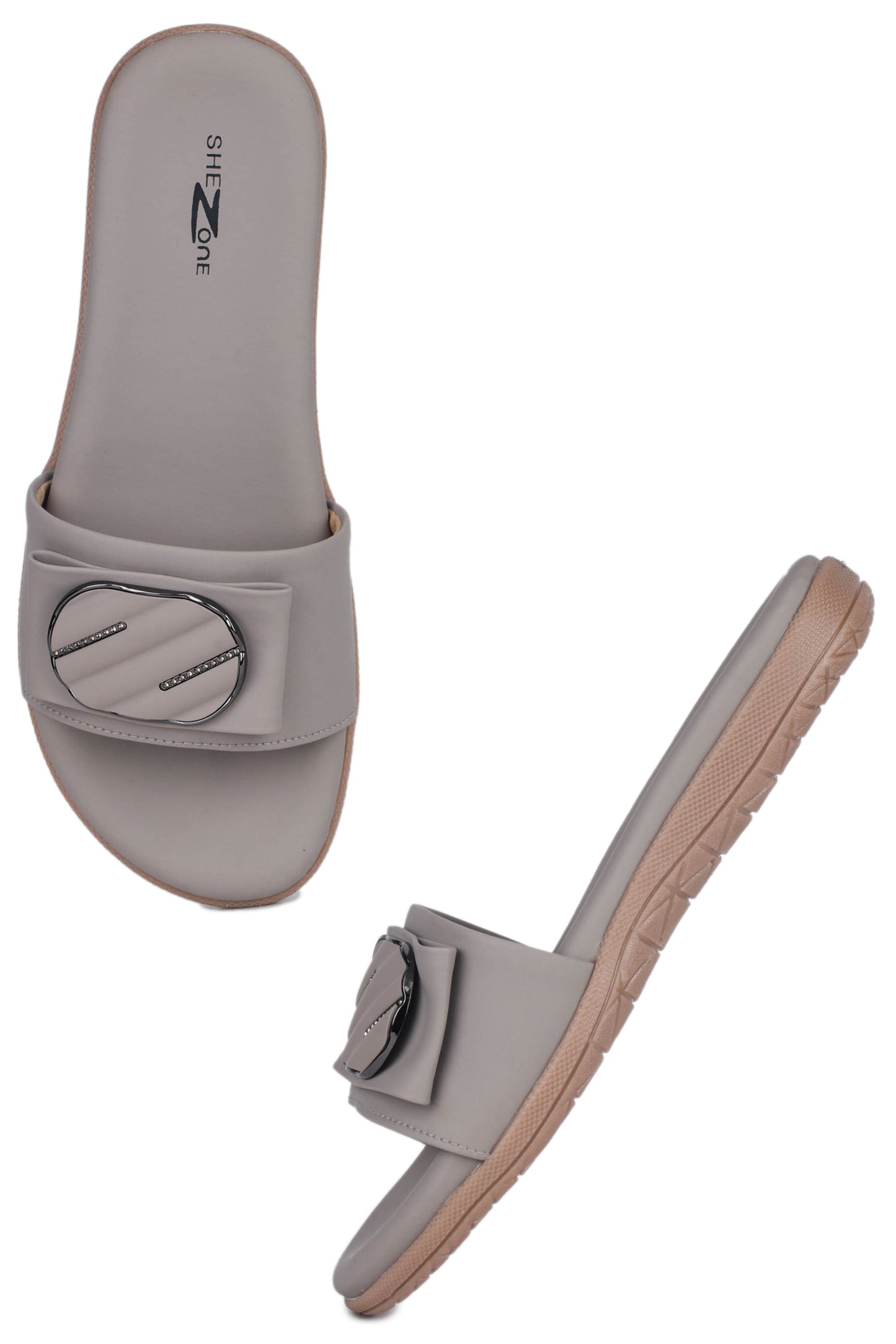 Casual Grey One Toe Flats Round Toe Slip-On Flats