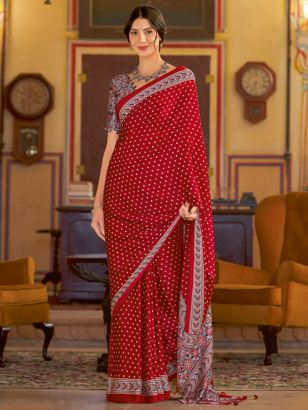 Women's Crepe Printed Designer Saree With Blouse Piece