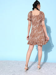 Women's Rust Sweetheart Neck Floral Short Dress