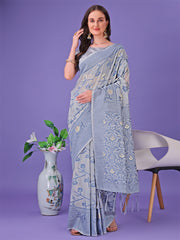 Light Green Lichi Silk Saree with Floral Weaving & Tassel Pallu – Elegant Festive & Party Wear Saree