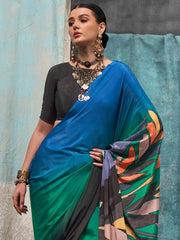 Women's Crepe Printed Designer Saree With Blouse Piece