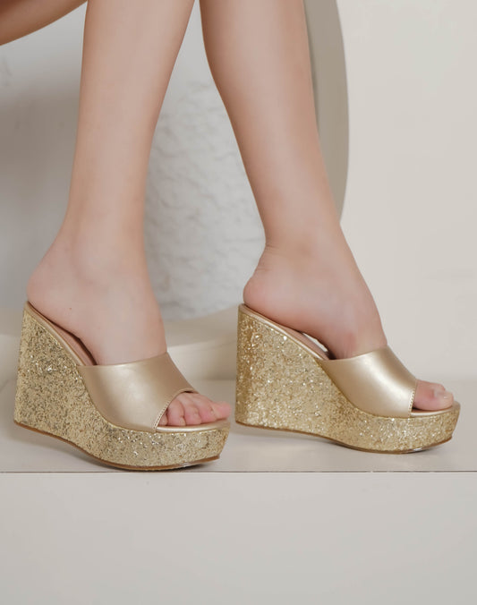 Casual Fashion Mules 5 Inches Wedge Open Back Round Toe Heels