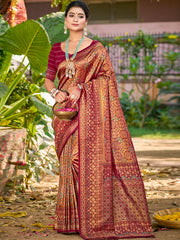 Kanjivaram Silk Saree for Women | Rich Zari Woven Pallu & Border | Traditional Bridal Saree | Perfect for Wedding & Festive Wear | Comes with Unstitched Blouse Piece