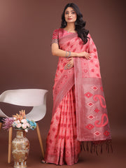 Stylish Green Linen Cotton Saree with Woven Design – Lightweight Elegance for Everyday Grace