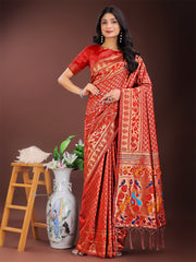 Vibrant Copper & Blue Banarasi Silk Saree with Colorful Pallu – Perfect Blend of Tradition and Festive Elegance