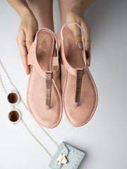Shoetopia Womens & Girls Pink Embellished T-Strap Flats