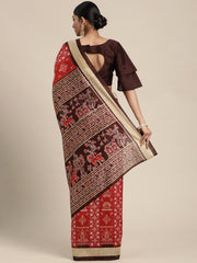 Women's Bhagalpuri Silk Red Printed DesignerSaree With Blouse Piece