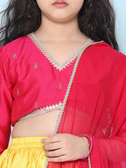 Girls Pink Embroidered Choli Yellow Ready to Wear Lehenga With Dupatta