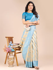 Graceful Cream and Navy Blue Silk Saree – Traditional Elegance with Royal Charm
