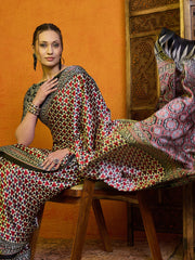 Women's Satin Printed Designer Saree With Blouse Piece