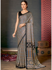Women's Crepe DigitalPrint DesignerSaree With Blouse Piece