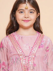 Girls Pink Floral Printed Shrug & Ready to Wear Lehenga With Blouse.