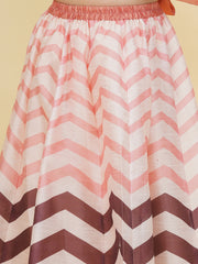 Girls Peach & Brown Zig Zag Flower Digital Print Choli Ready to wear Lehenga