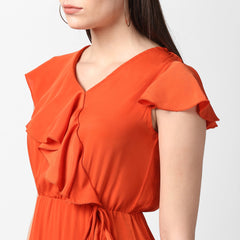 Women's Yellow Front Ruffle Dress