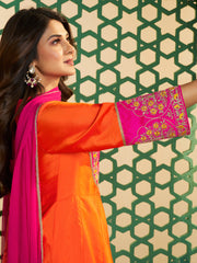 Orange And Pink Embroidered Anarkali Kurta Set