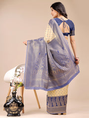 Graceful Cream and Green Silk Saree – Traditional Elegance with Royal Charm