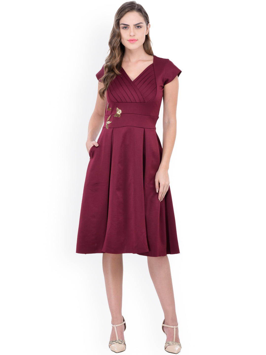 Women Burgundy Fit & Flare Dress