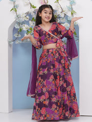 Girls Purple & Pink Ready to wear Lehenga & choli With Dupatta