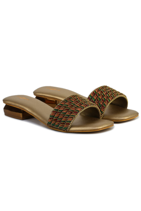 Casual Copper Open Toe Flats Square Toe Slip-On Flats