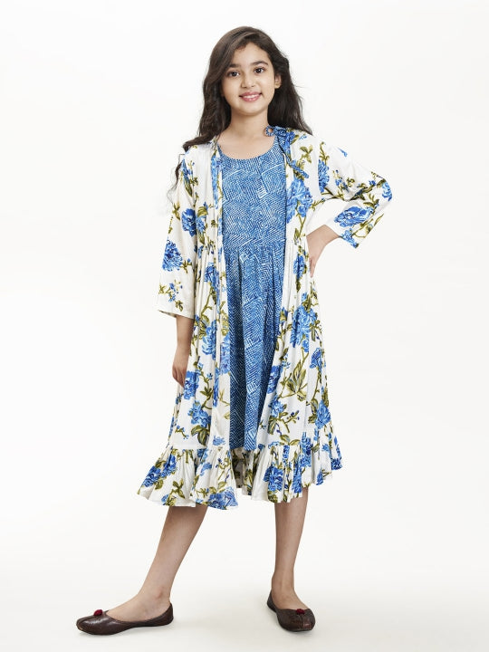 Blue & white floral printed Dress