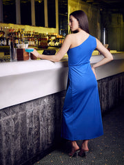 One Shoulder Front Slit Midi Dress