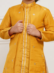 Boys' Mustard Jacket, Kurta and Pyjama Set
