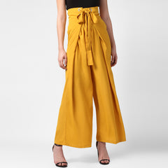 Women's Yellow Polyester High Waisted Palazzo with front Rivets and Back Elastic