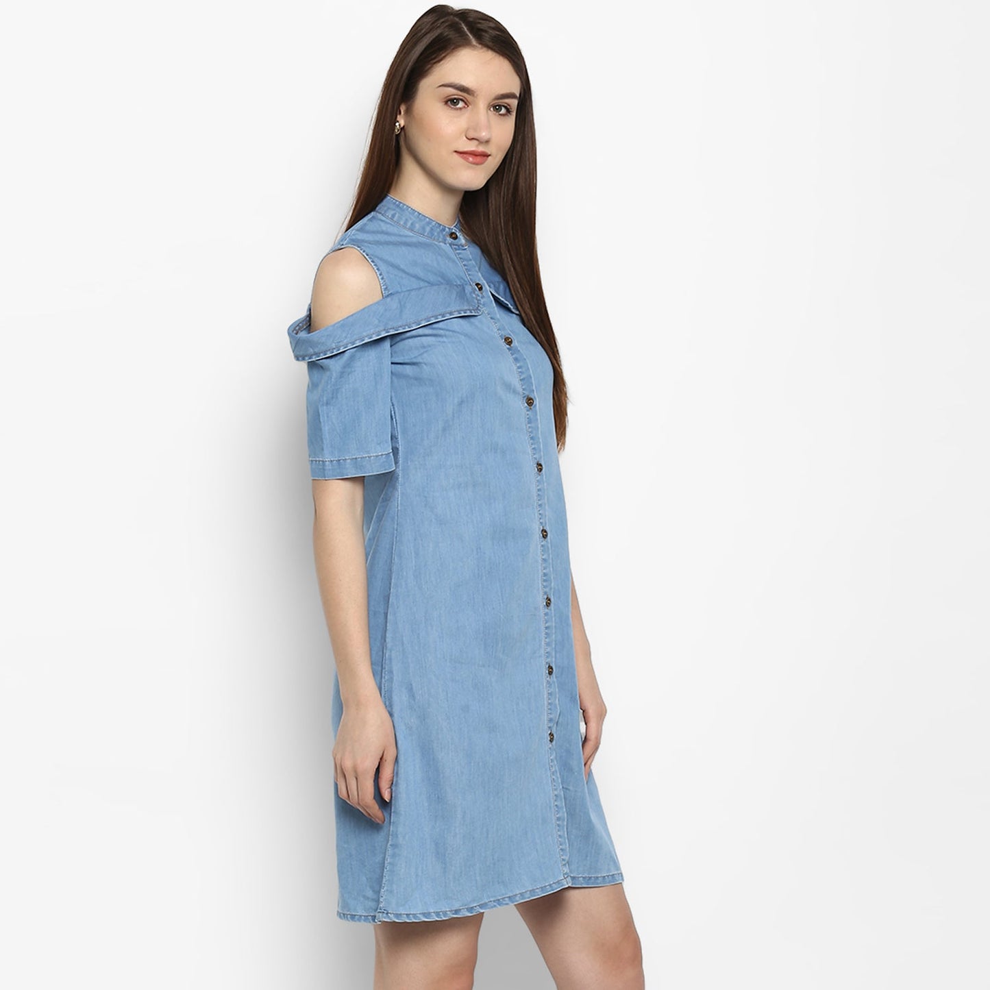 StyleStone - Women's Denim Cold Shoulder Dress