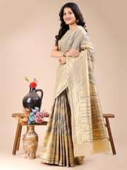 Elegant Cream Cotton Saree – Timeless Charm with Floral Detailing