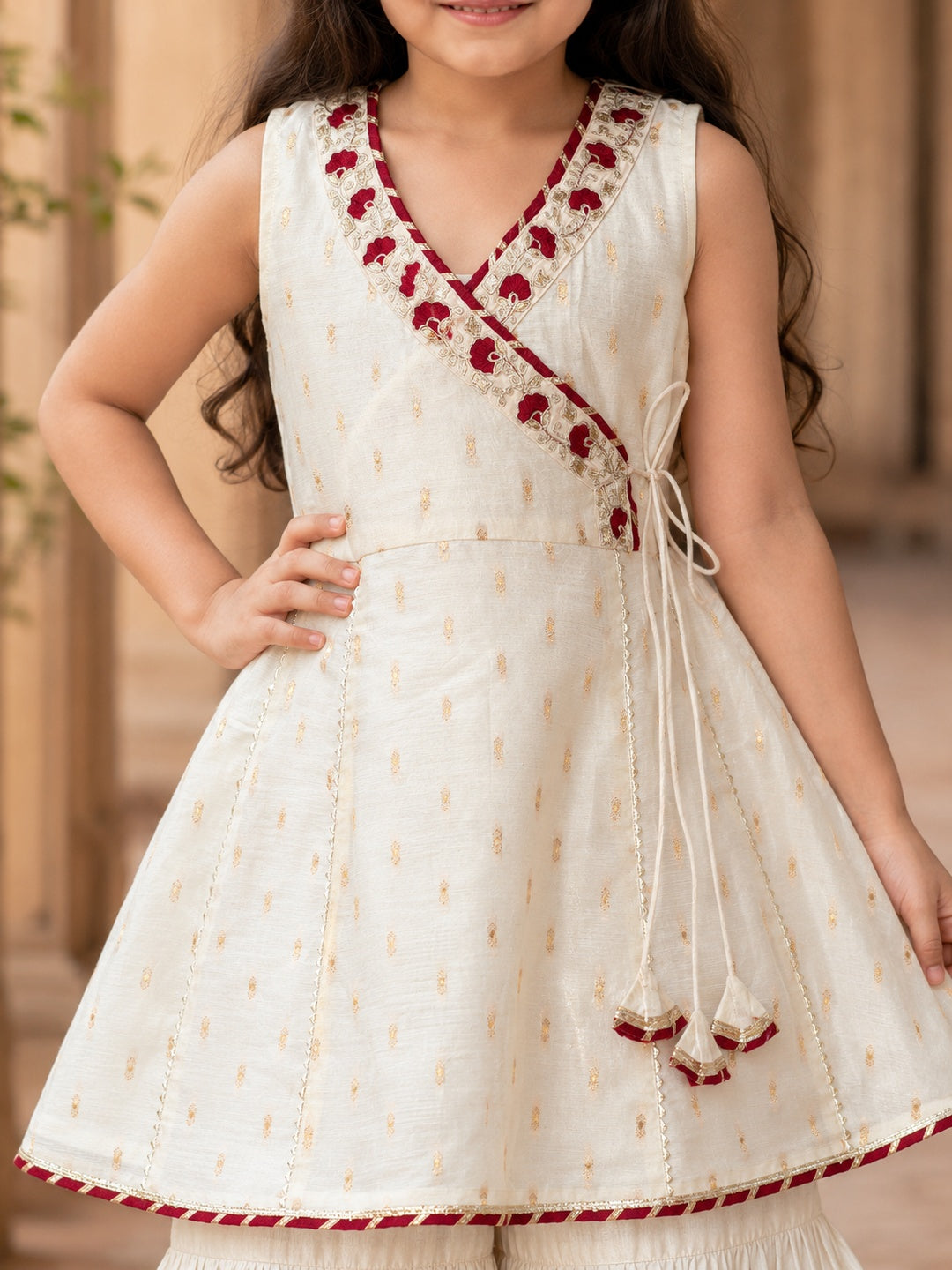 Girls Off White Kurta With Sharara