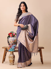Graceful Blue & Beige Lichi Silk Saree with Elegant Woven Pallu – Timeless Beauty for Every Occasion