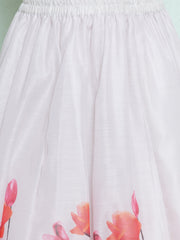 Girls Pink Mirror Work Ready to Wear Blouse & Digital Printededed Lehenga With Dupatta