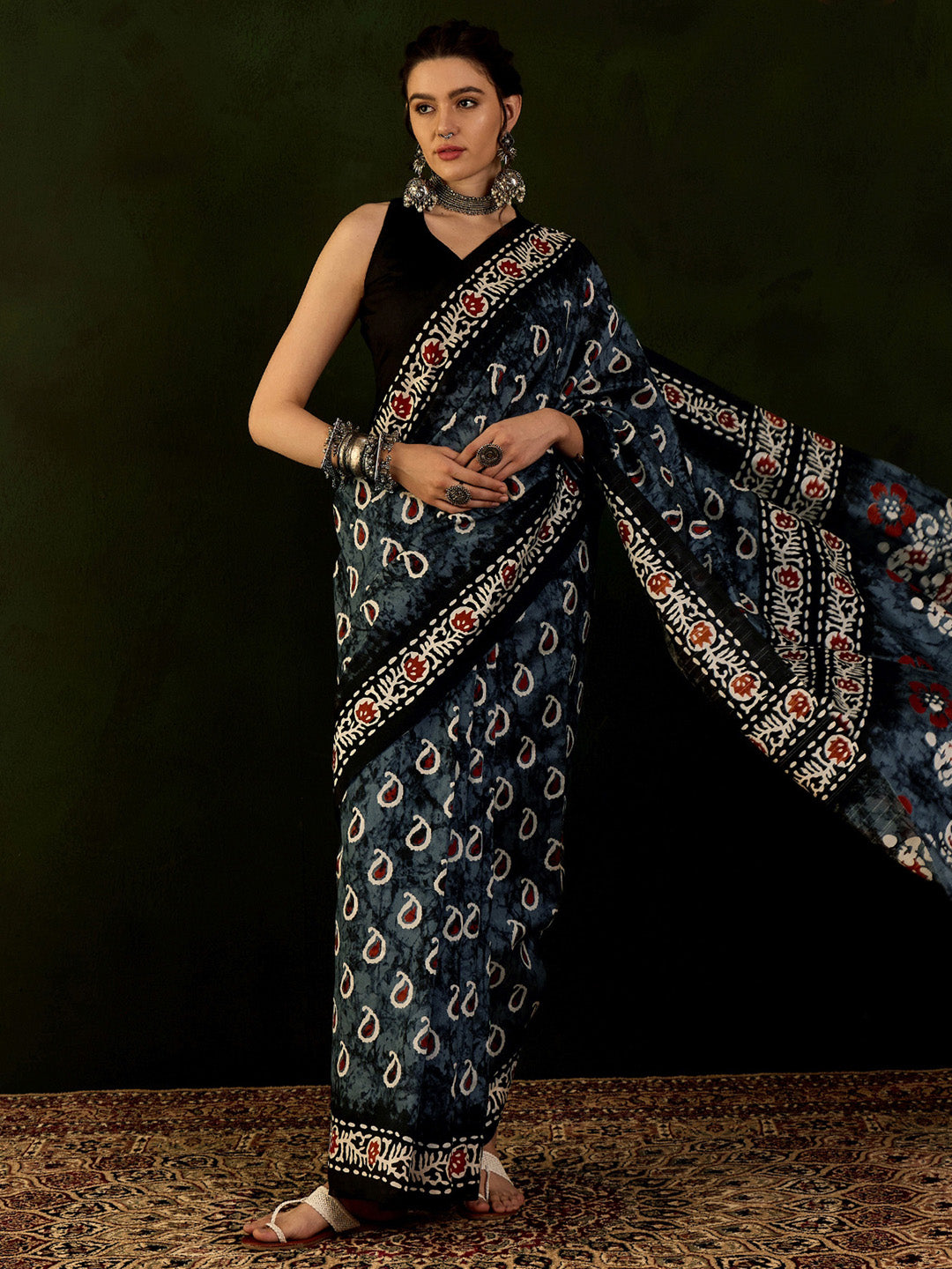 Women's Bhagalpuri Silk Grey Printed Designer Saree With Blouse Piece