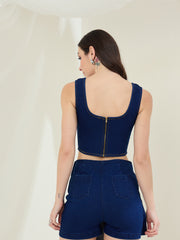 Women's Black Denim Corset Style Crop Top