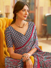 Women's Crepe Printed Designer Saree With Blouse Piece
