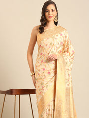 Graceful Banarasi Silk Saree with Zari Woven Border & Floral Jaal - Wedding & Festive Wear