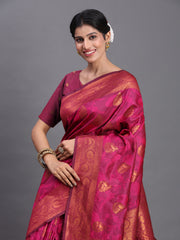 Navy Blue Banarasi Silk Saree with Copper Zari Woven Pallu & Feather Butta – Wedding & Festive Wear