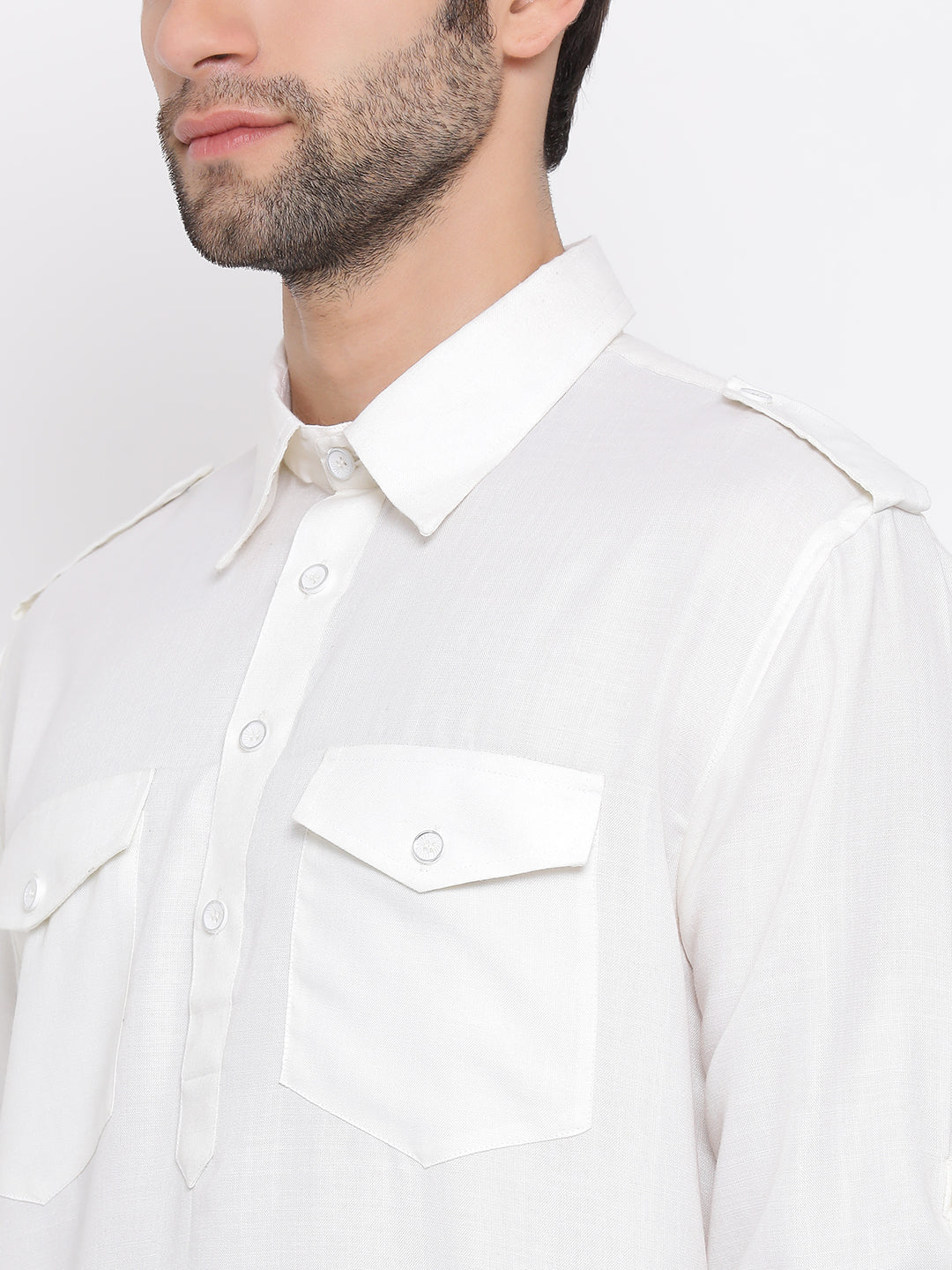 Vastramay - Men's Cream Cotton Blend Pathani Kurta Only