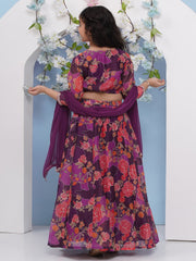 Girls Purple & Pink Ready to wear Lehenga & choli With Dupatta