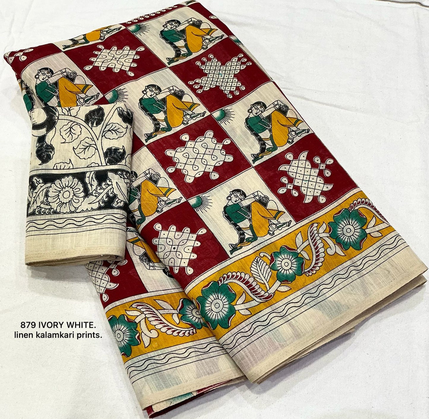 Soft linen saree with shaded style prints.
